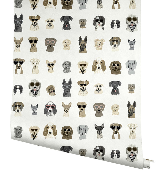 Dog Days Grey Peel & Stick Wallpaper with Novelty Dog Illustrations - York PSW1462RL