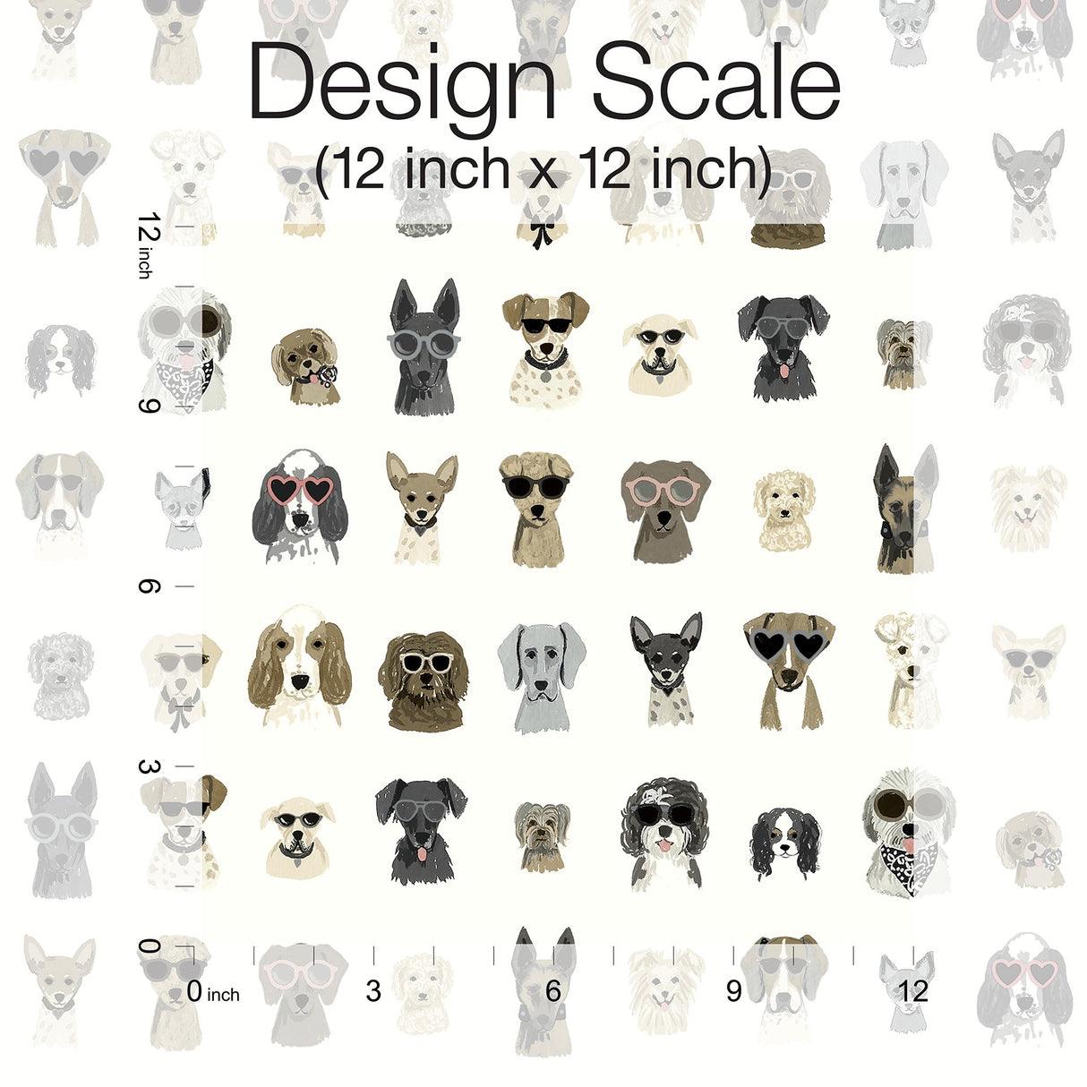 Dog Days Grey Peel & Stick Wallpaper with Novelty Dog Illustrations - York PSW1462RL