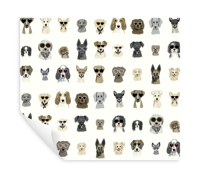 Dog Days Grey Peel & Stick Wallpaper with Novelty Dog Illustrations - York PSW1462RL