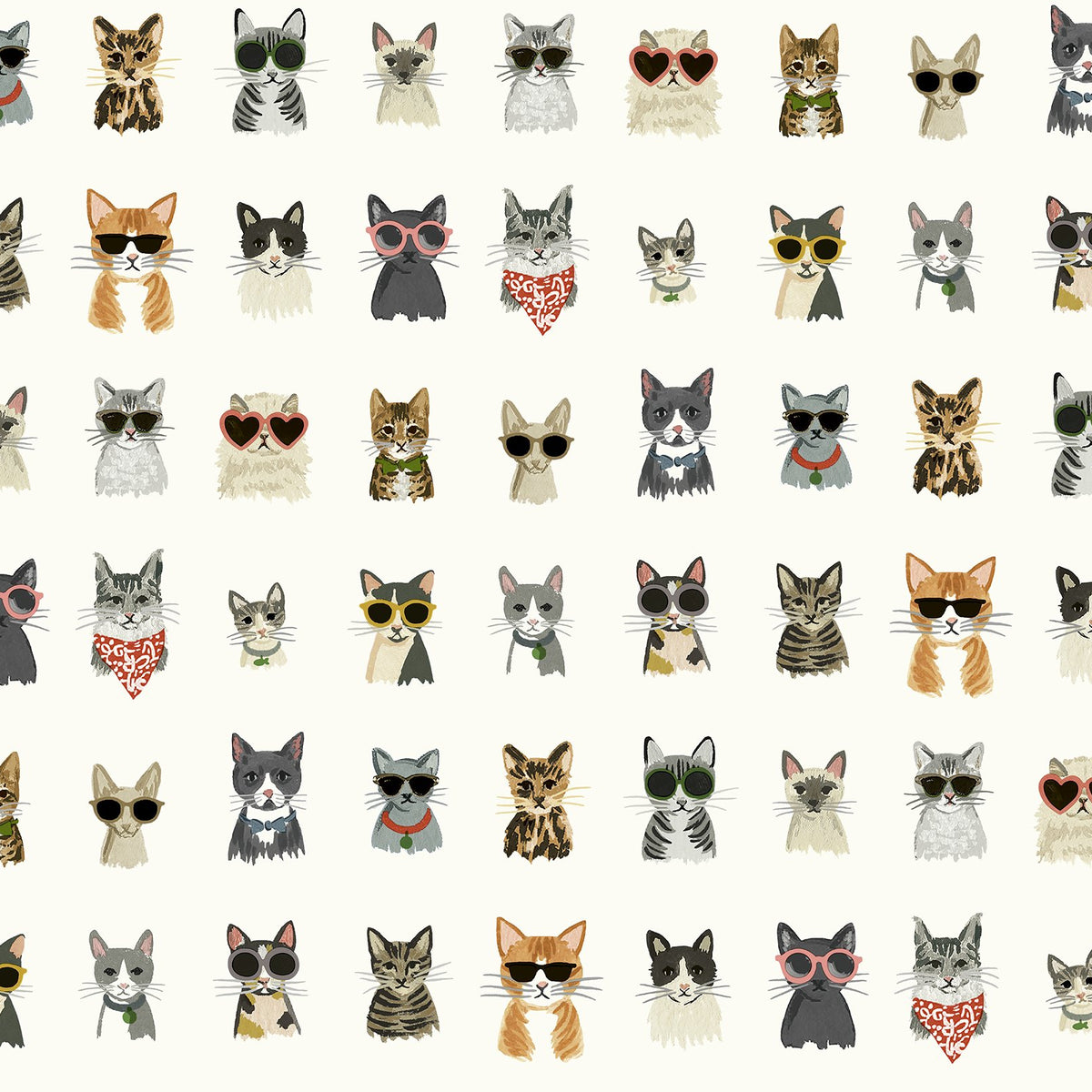 Cool Cats Multi White Peel & Stick Wallpaper with Novelty Cat Pattern ...