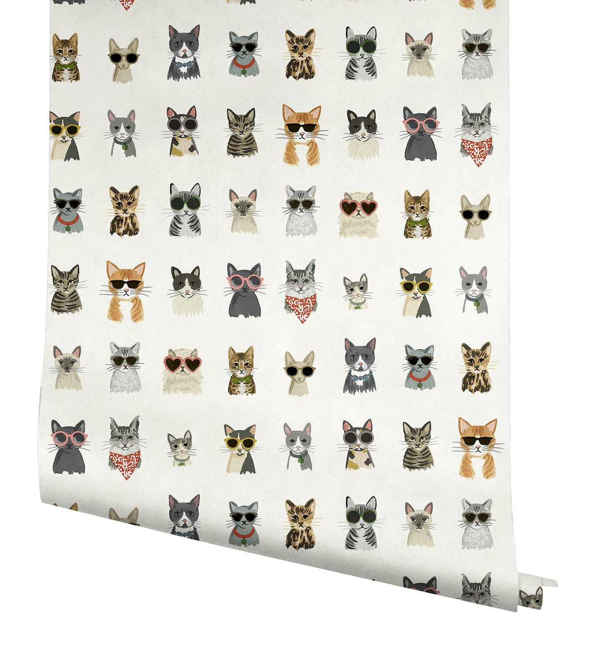Cool Cats Multi White Peel & Stick Wallpaper with Novelty Cat Pattern - York PSW1463RL
