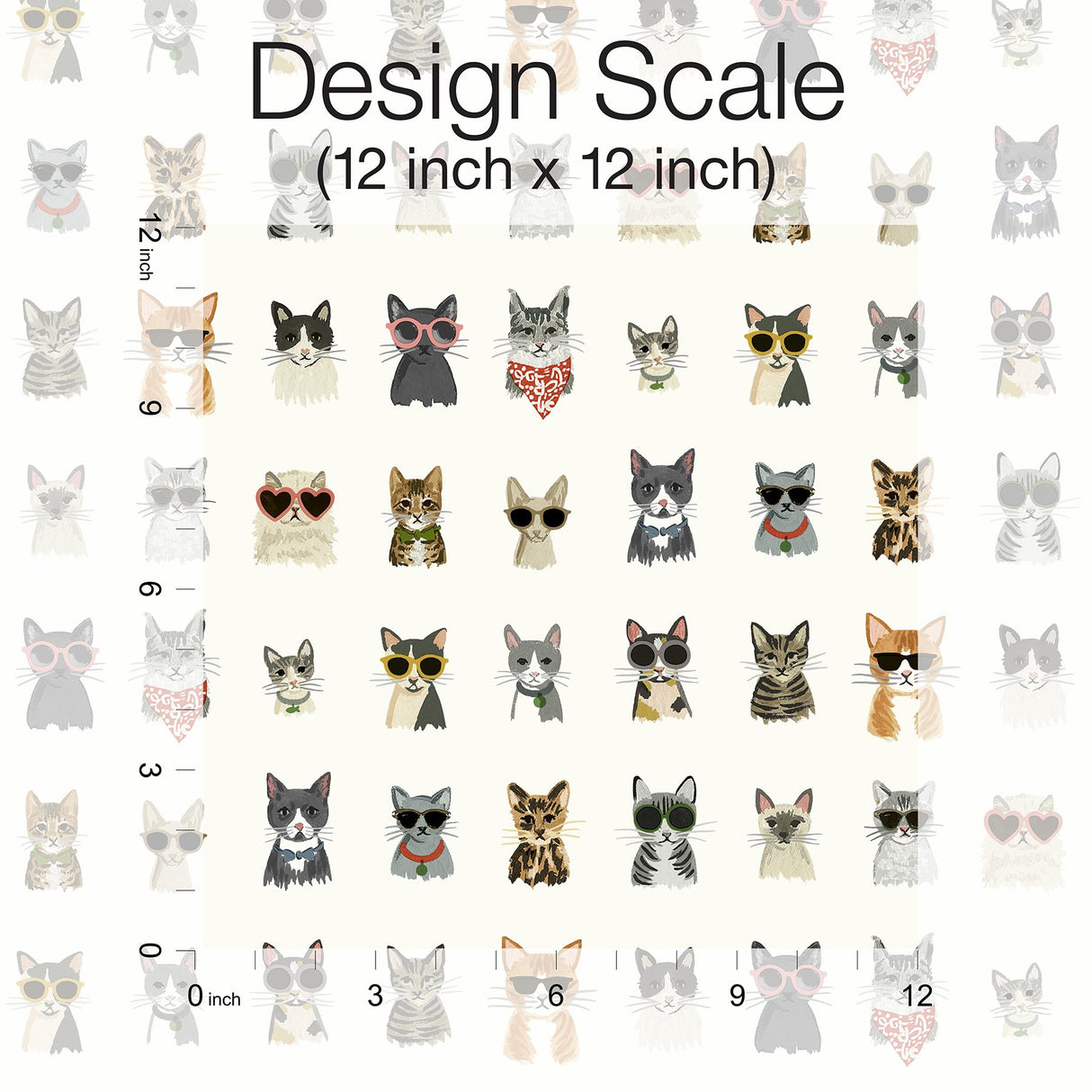 Cool Cats Multi White Peel & Stick Wallpaper with Novelty Cat Pattern - York PSW1463RL