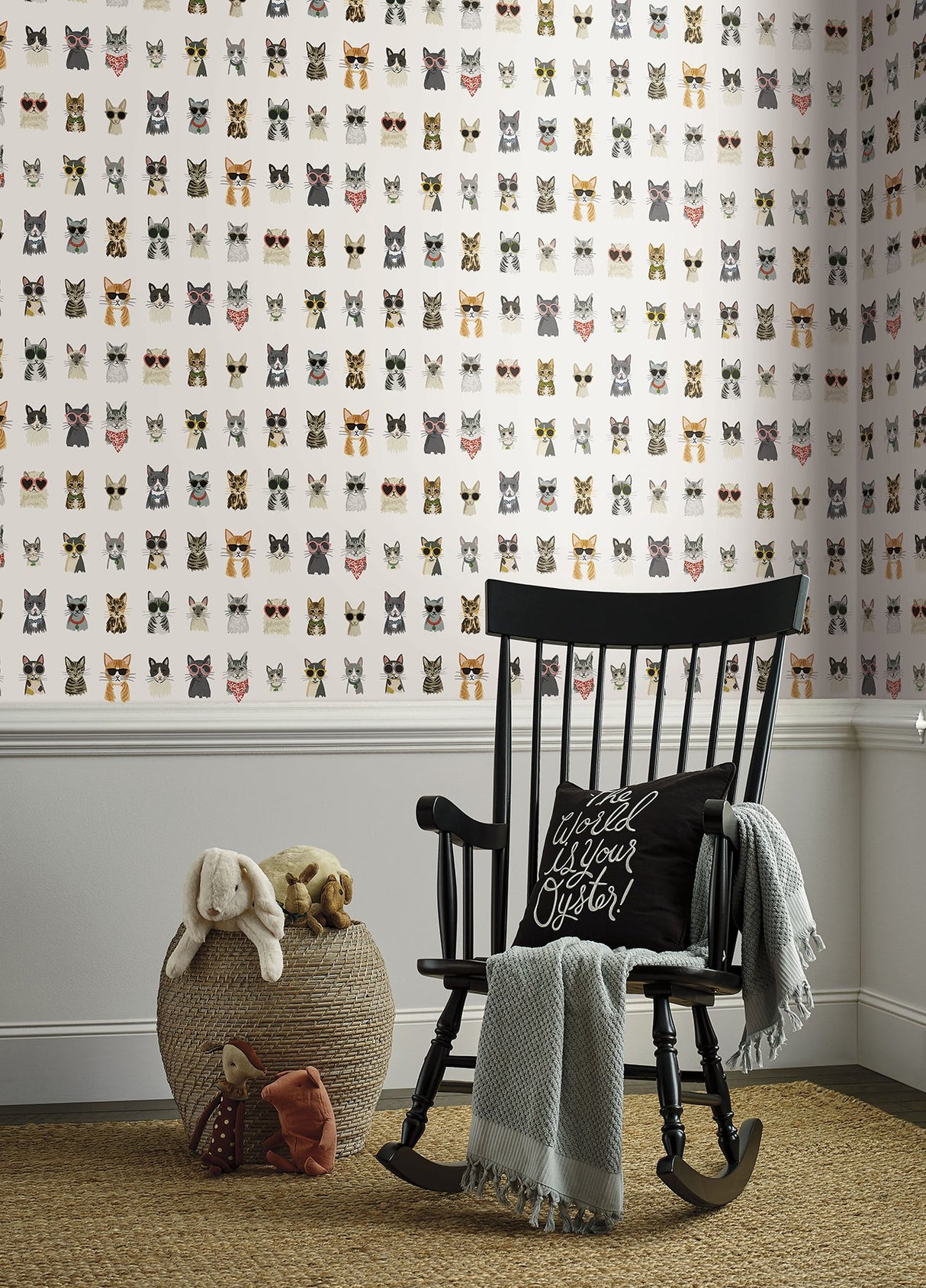 Cool Cats Multi White Peel & Stick Wallpaper with Novelty Cat Pattern - York PSW1463RL
