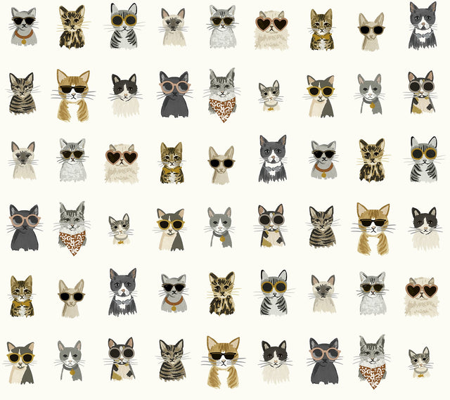 Cool Cats Grey & Gold Peel & Stick Wallpaper with Novelty Cat Portrait Pattern - York PSW1464RL