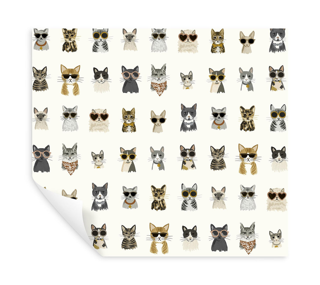 Cool Cats Grey & Gold Peel & Stick Wallpaper with Novelty Cat Portrait Pattern - York PSW1464RL