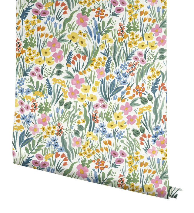 Lea White Peel & Stick Wallpaper with Botanical Floral Pattern - York PSW1465RL