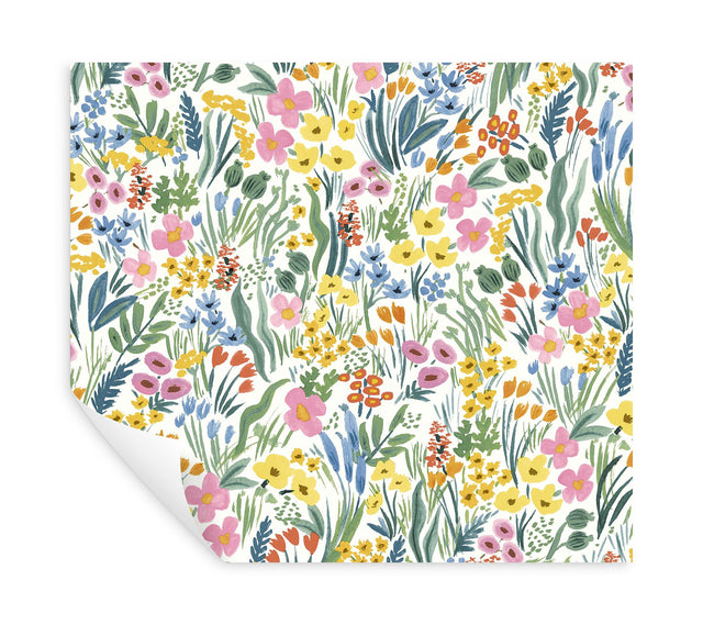 Lea White Peel & Stick Wallpaper with Botanical Floral Pattern - York PSW1465RL
