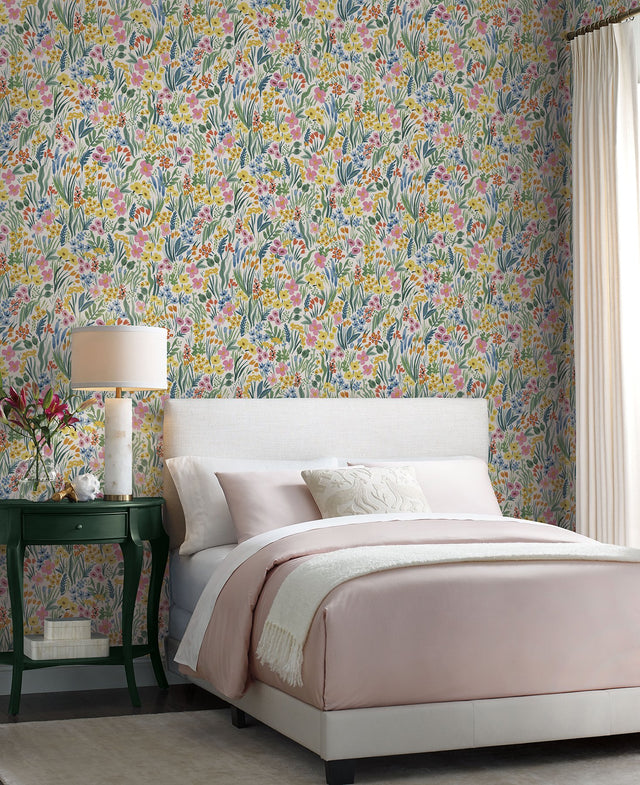 Lea White Peel & Stick Wallpaper with Botanical Floral Pattern - York PSW1465RL