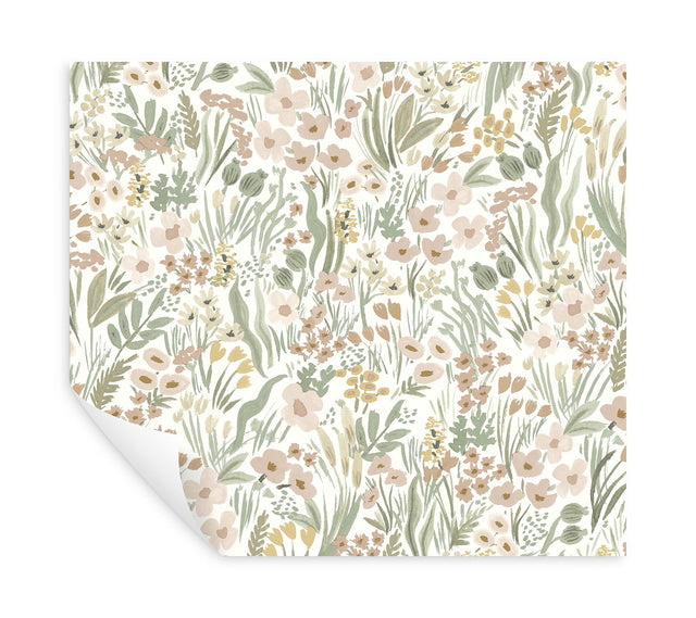 Lea Blush Peel & Stick Wallpaper with Botanical Floral Pattern - York PSW1466RL