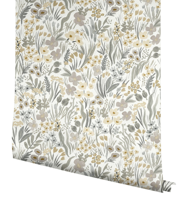Lea Linen Peel & Stick Wallpaper with Botanical Floral Motif - York PSW1467RL