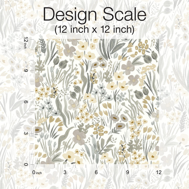 Lea Linen Peel & Stick Wallpaper with Botanical Floral Motif - York PSW1467RL