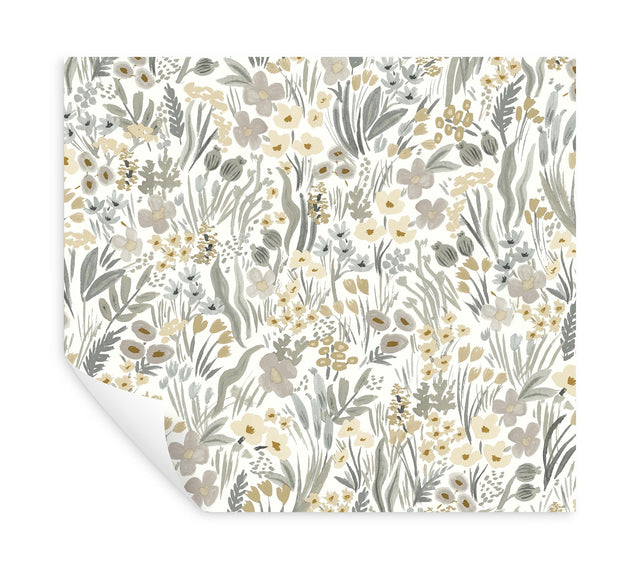 Lea Linen Peel & Stick Wallpaper with Botanical Floral Motif - York PSW1467RL