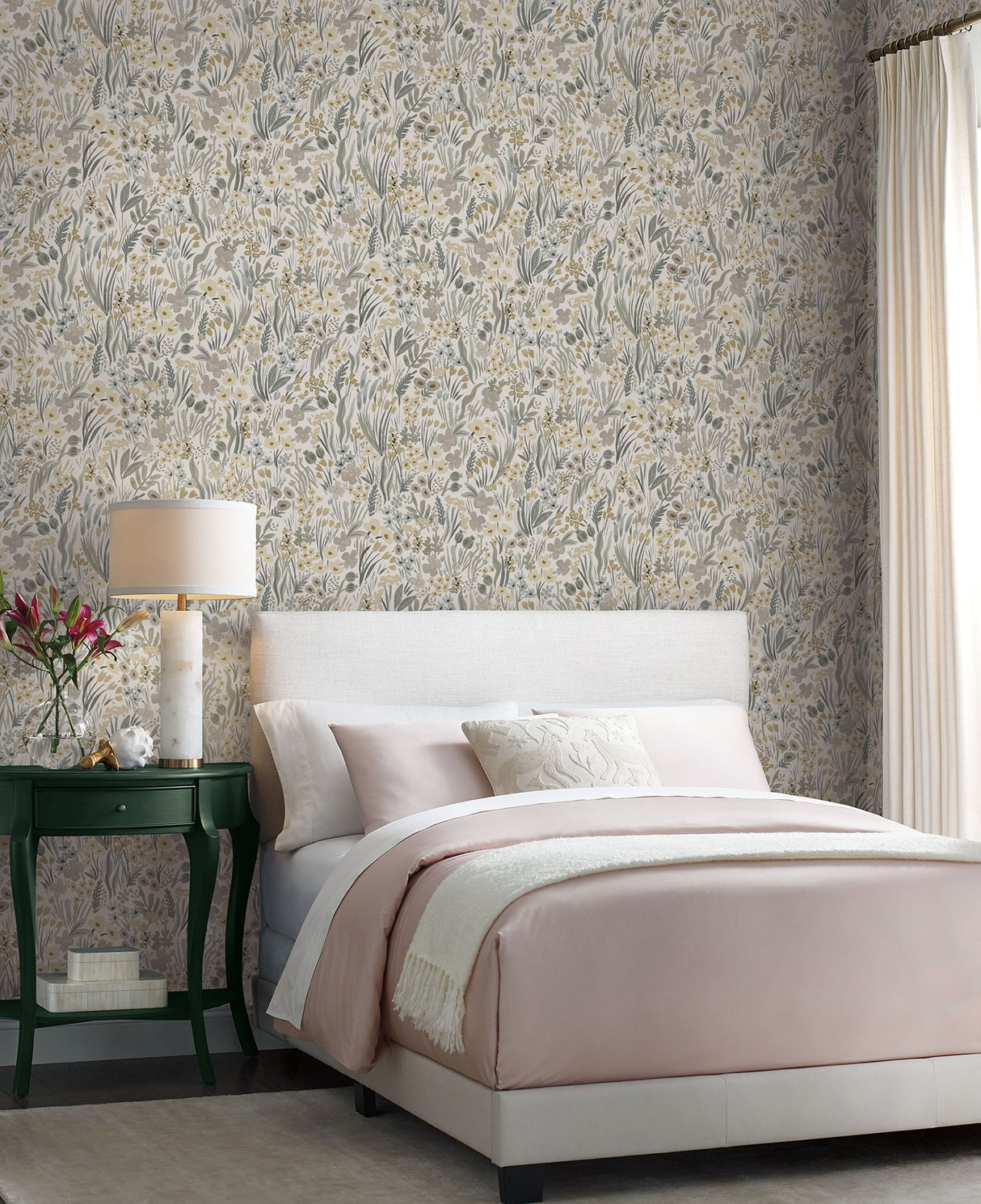 Lea Linen Peel & Stick Wallpaper with Botanical Floral Motif - York PSW1467RL