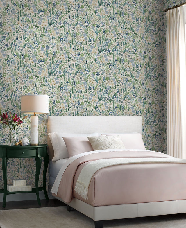 Lea Indigo Peel & Stick Wallpaper with Botanical Ivy/Vines Motif - York PSW1468RL