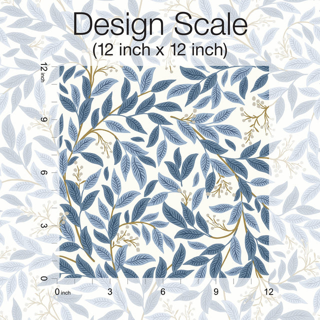 Willowberry Blue & White Peel & Stick Wallpaper with Botanical Ivy Vines Pattern - York PSW1469RL