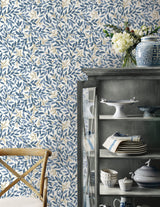 Willowberry Blue & White Peel & Stick Wallpaper with Botanical Ivy Vines Pattern - York PSW1469RL