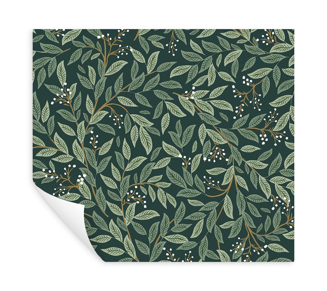 Willowberry Emerald Peel & Stick Wallpaper with Botanical Ivy Vines Pattern - York PSW1471RL