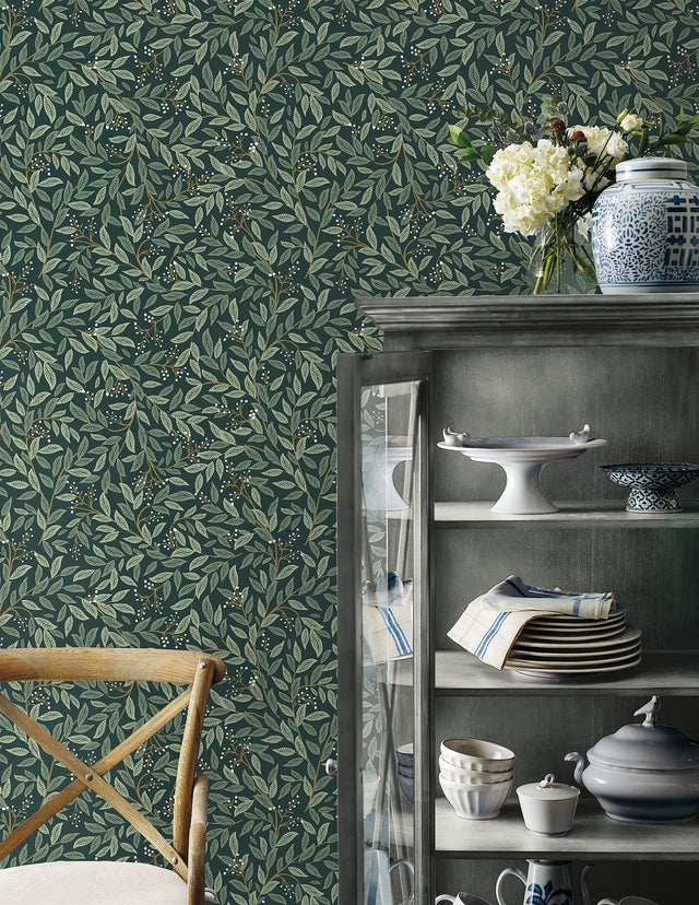 Willowberry Emerald Peel & Stick Wallpaper with Botanical Ivy Vines Pattern - York PSW1471RL