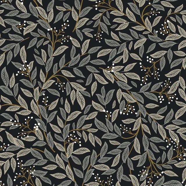 Willowberry Black Peel & Stick Wallpaper with Botanical Ivy/Vines Motif - York PSW1472RL