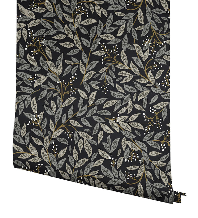 Willowberry Black Peel & Stick Wallpaper with Botanical Ivy/Vines Motif - York PSW1472RL