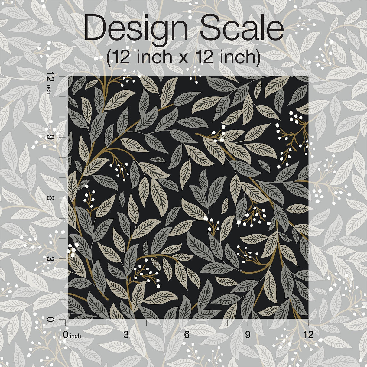 Willowberry Black Peel & Stick Wallpaper with Botanical Ivy/Vines Motif - York PSW1472RL