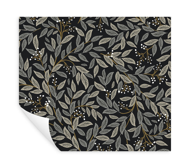 Willowberry Black Peel & Stick Wallpaper with Botanical Ivy/Vines Motif - York PSW1472RL