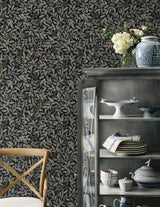 Willowberry Black Peel & Stick Wallpaper with Botanical Ivy/Vines Motif - York PSW1472RL