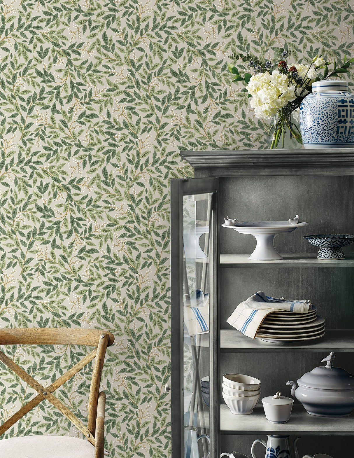 Willowberry Linen Peel & Stick Wallpaper with Botanical Vines Pattern - York PSW1473RL