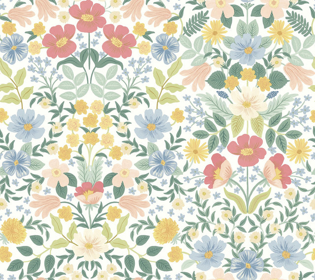 Bramble Garden Pastel Multi Peel & Stick Wallpaper with Floral Symmetry Pattern - York PSW1474RL