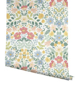 Bramble Garden Pastel Multi Peel & Stick Wallpaper with Floral Symmetry Pattern - York PSW1474RL