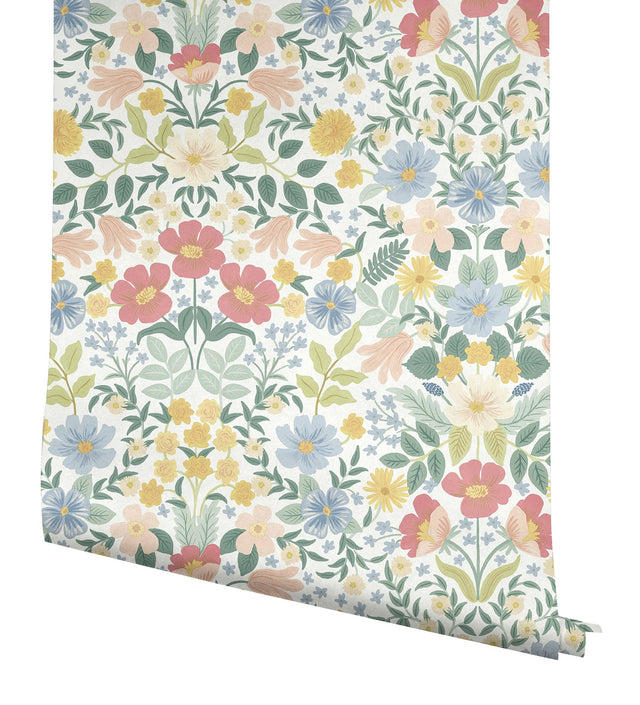 Bramble Garden Pastel Multi Peel & Stick Wallpaper with Floral Symmetry Pattern - York PSW1474RL