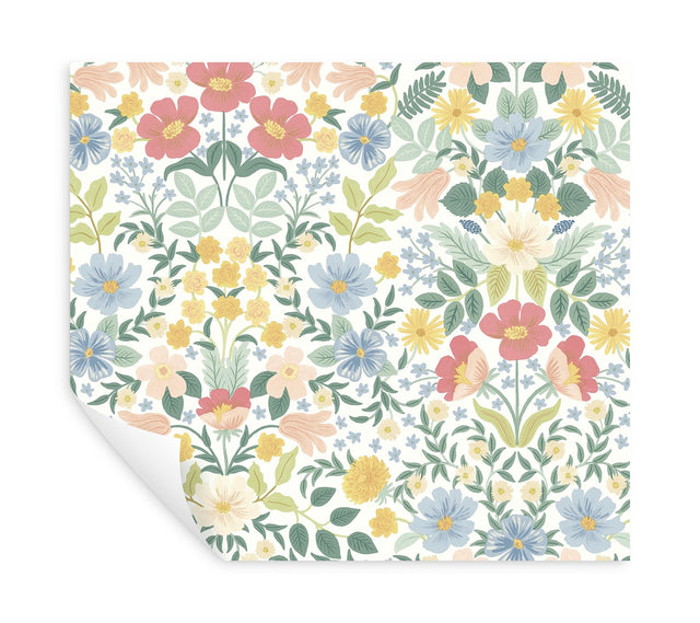 Bramble Garden Pastel Multi Peel & Stick Wallpaper with Floral Symmetry Pattern - York PSW1474RL