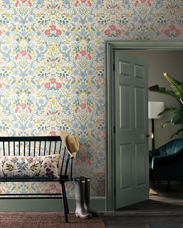 Bramble Garden Pastel Multi Peel & Stick Wallpaper with Floral Symmetry Pattern - York PSW1474RL