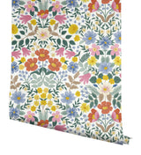 Bramble Garden White Peel & Stick Wallpaper with Floral Mirror Motif - York PSW1475RL