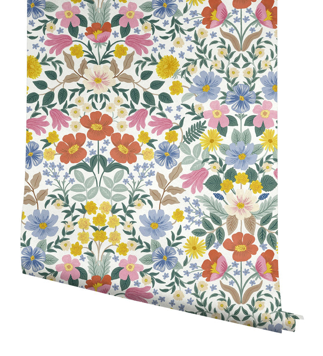Bramble Garden White Peel & Stick Wallpaper with Floral Mirror Motif - York PSW1475RL
