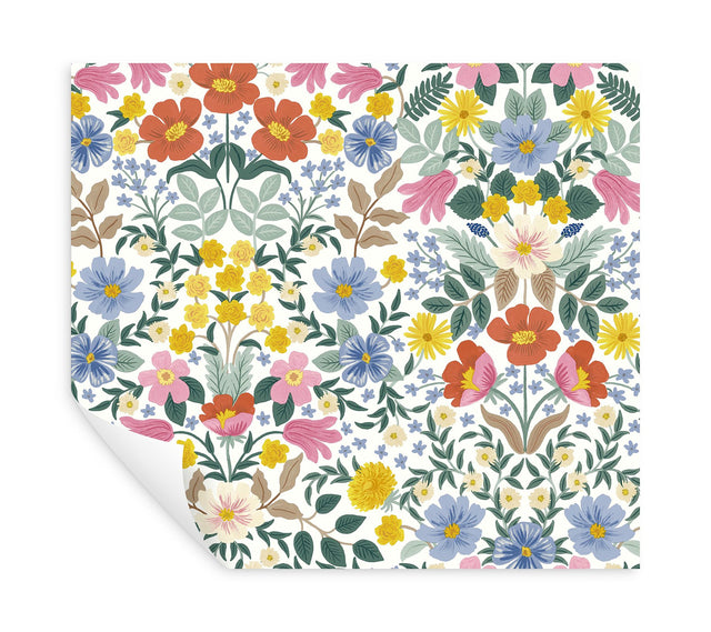 Bramble Garden White Peel & Stick Wallpaper with Floral Mirror Motif - York PSW1475RL