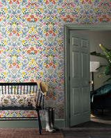 Bramble Garden White Peel & Stick Wallpaper with Floral Mirror Motif - York PSW1475RL