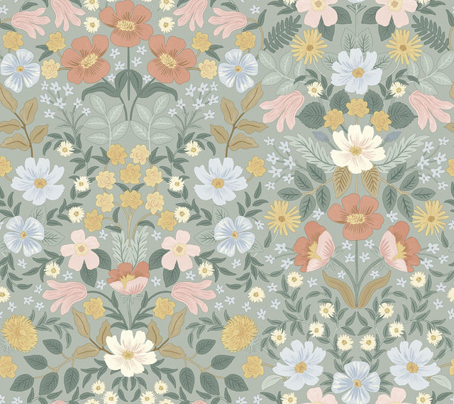 Bramble Garden Sage Peel & Stick Wallpaper with Floral Motif - York PSW1476RL