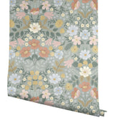 Bramble Garden Sage Peel & Stick Wallpaper with Floral Motif - York PSW1476RL