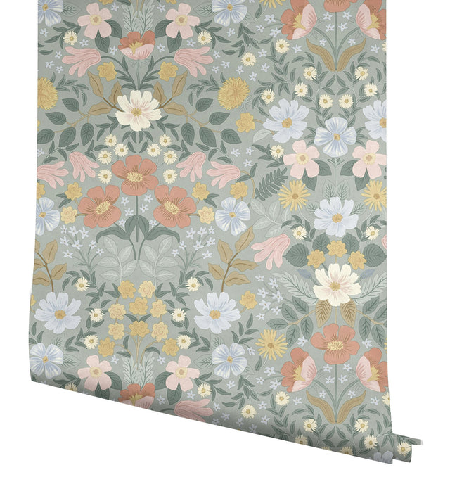 Bramble Garden Sage Peel & Stick Wallpaper with Floral Motif - York PSW1476RL