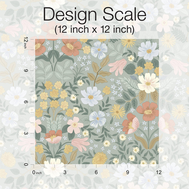 Bramble Garden Sage Peel & Stick Wallpaper with Floral Motif - York PSW1476RL