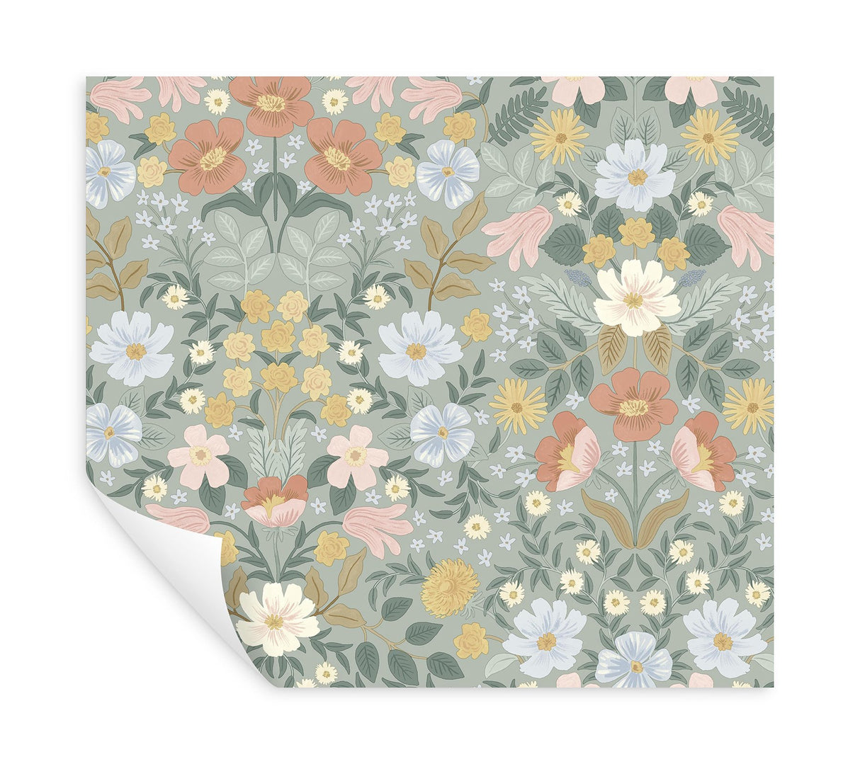 Bramble Garden Sage Peel & Stick Wallpaper with Floral Motif - York PSW1476RL