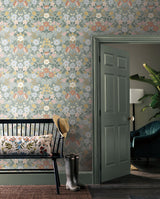 Bramble Garden Sage Peel & Stick Wallpaper with Floral Motif - York PSW1476RL