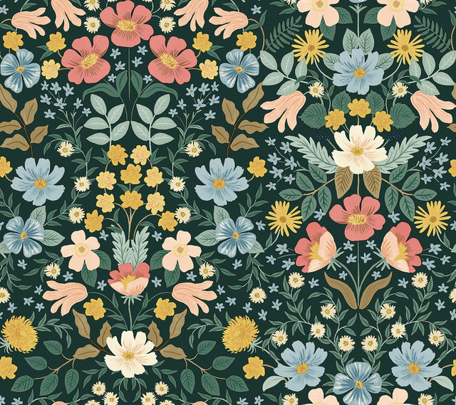 Bramble Garden Emerald Peel & Stick Wallpaper with Floral Motif - York PSW1477RL