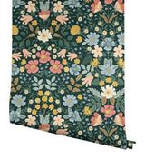 Bramble Garden Emerald Peel & Stick Wallpaper with Floral Motif - York PSW1477RL