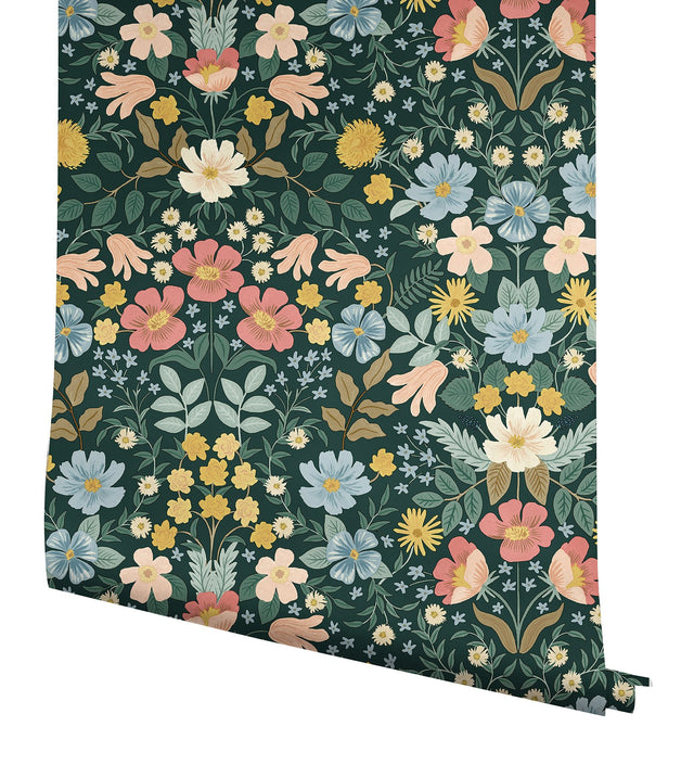Bramble Garden Emerald Peel & Stick Wallpaper with Floral Motif - York PSW1477RL