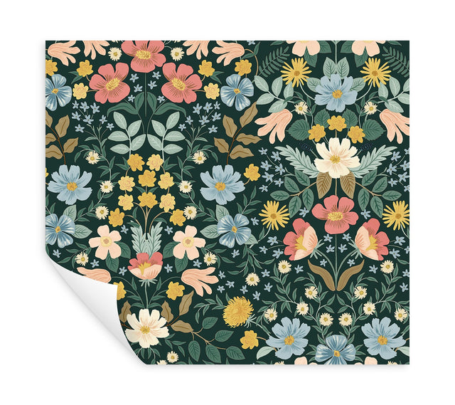 Bramble Garden Emerald Peel & Stick Wallpaper with Floral Motif - York PSW1477RL