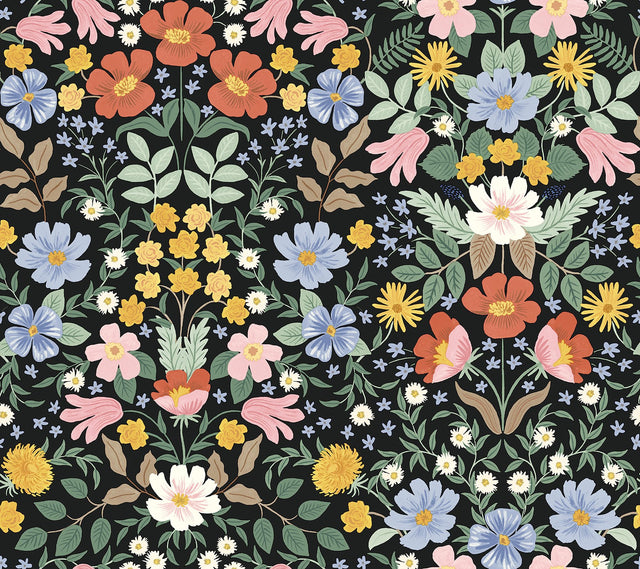 Bramble Garden Black Peel & Stick Floral Wallpaper - York PSW1478RL