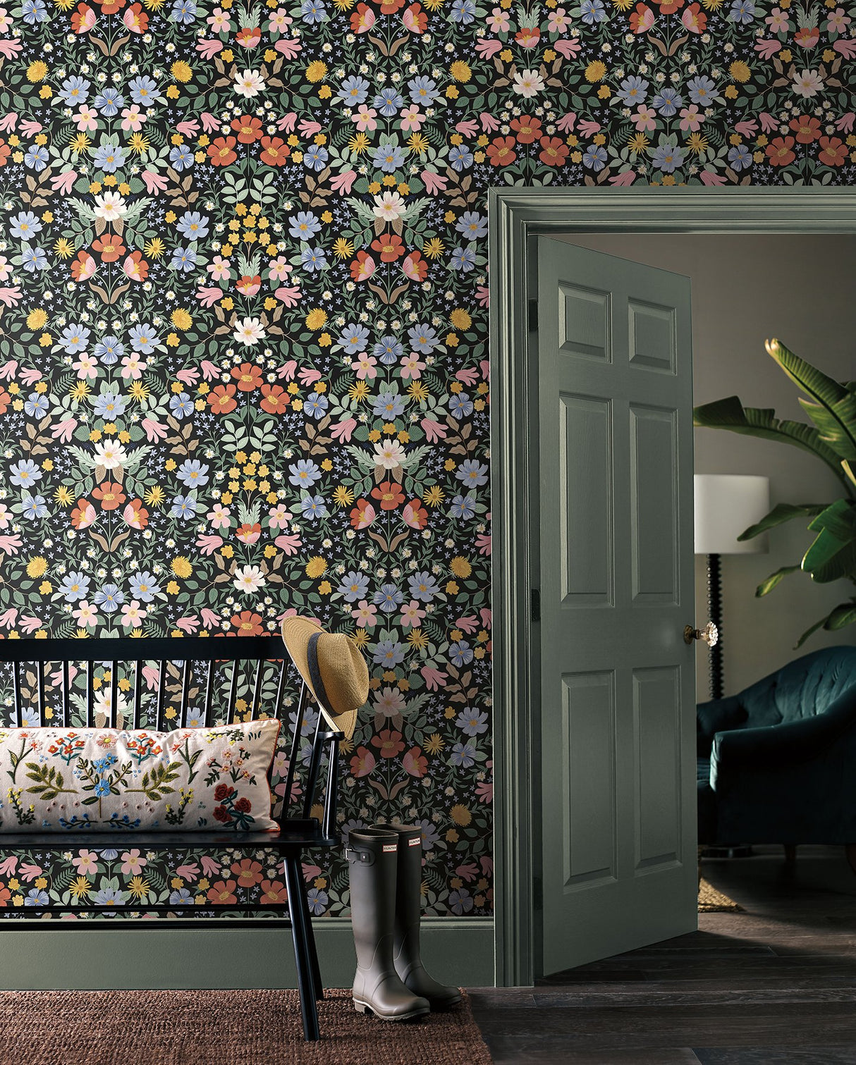 Bramble Garden Black Peel & Stick Floral Wallpaper - York PSW1478RL