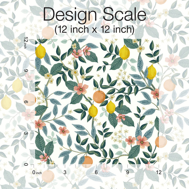 Citrus Grove White Peel & Stick Wallpaper with Botanical Citrus Motif - York PSW1479RL